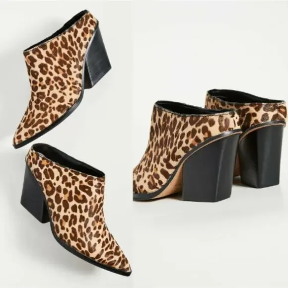 Dolce Vita Ira Leopard Calf Hair Heeled Mules - Picture 2 of 10